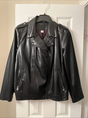 Chico's Black Faux Leather Asymmetrical Moto Jacket